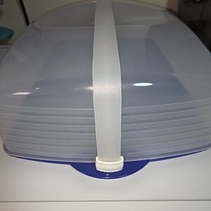 Tupperware Bake N Take Cake Cupcake Rectangle Taker Carrier Blue Clear‎ in EUC